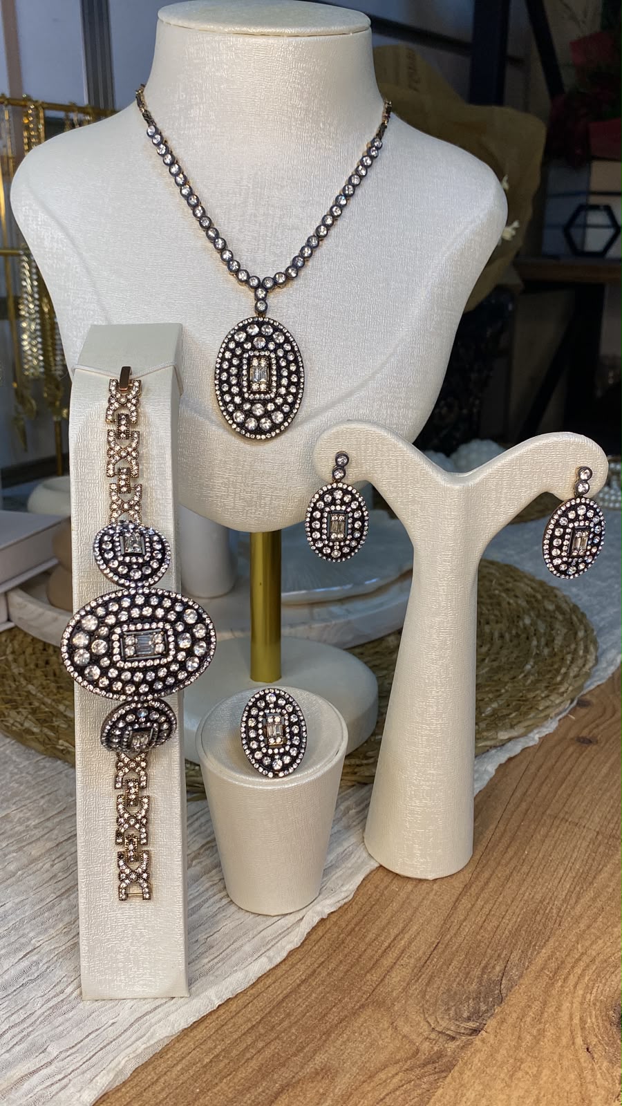 Vintage Elmas Montür Baget Taşlı Set