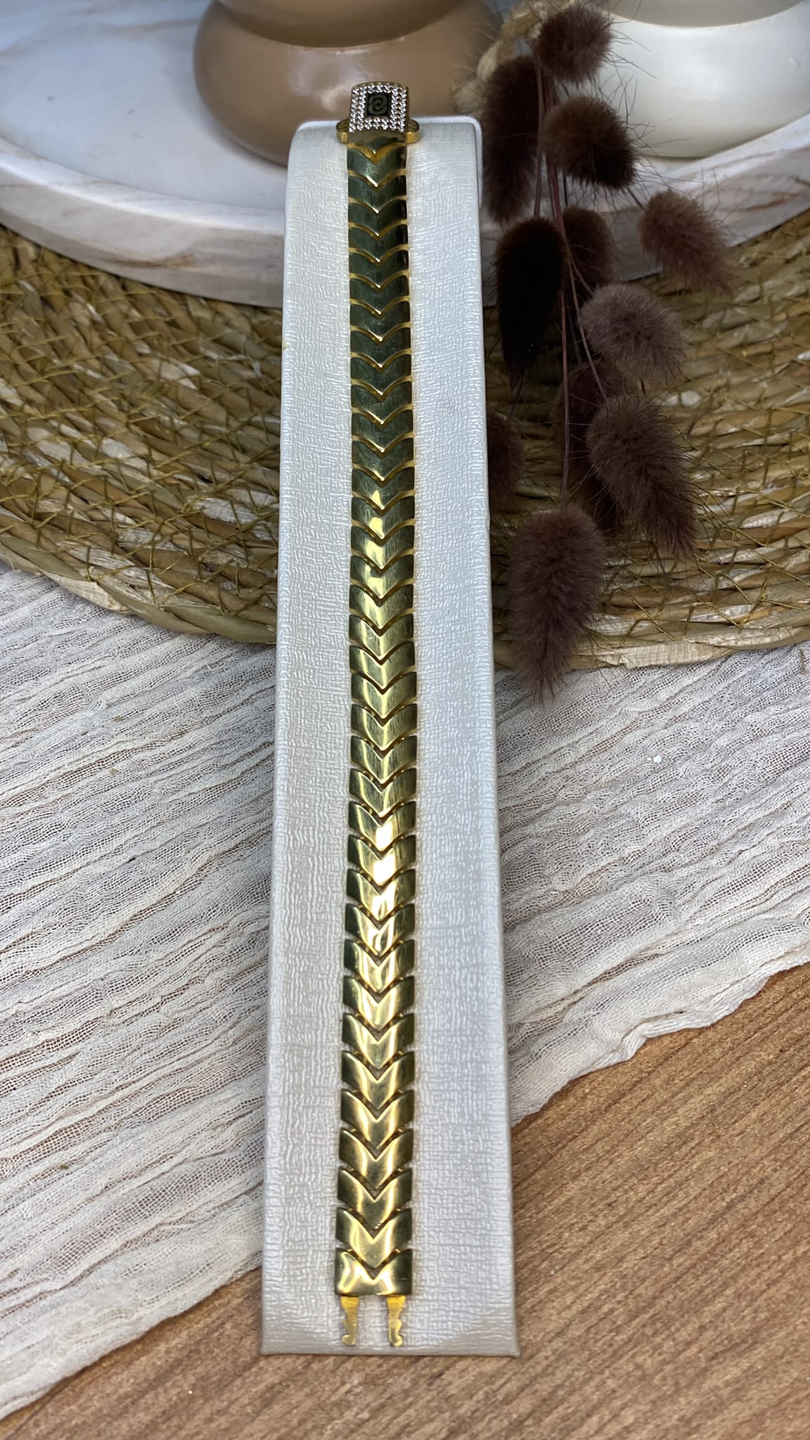 925 Ayar Gümüş Gold Çavuş Model Taşlı Bileklik_2