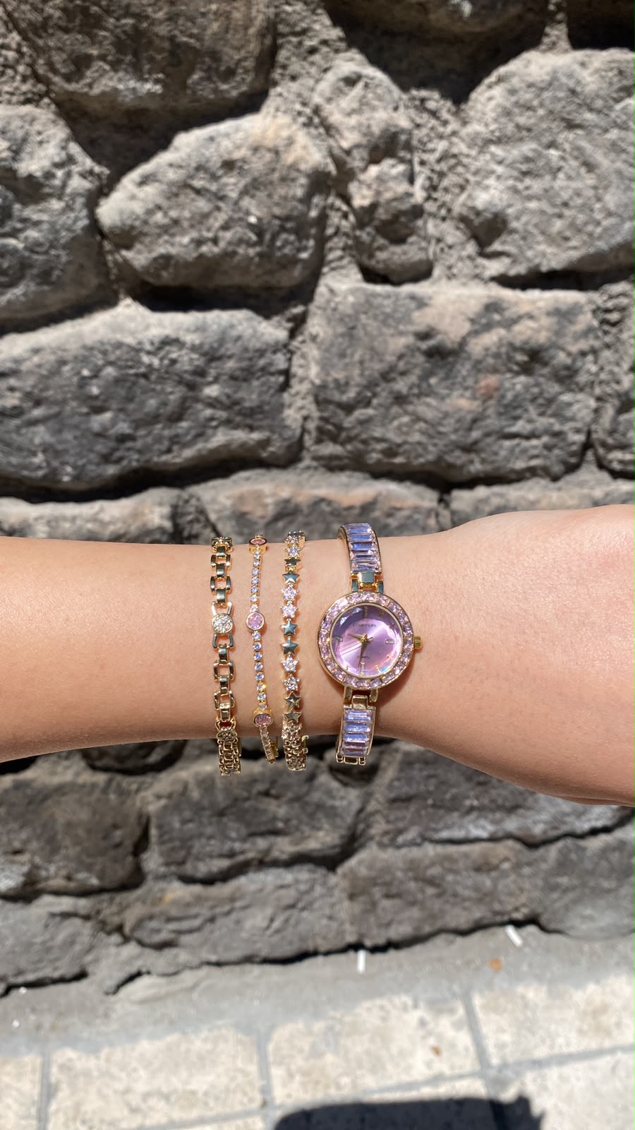 Choppers Pembe Taşlı Gold Kadın Saat ve 3'lü Bileklik Seti_2